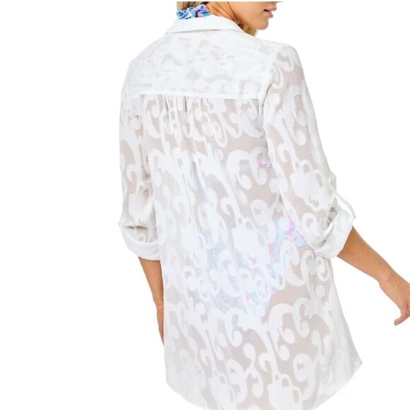 Lilly Pulitzer Natalie Shirtdress Coverup Resort White Poly Crepe Size XXS - Picture 5 of 10